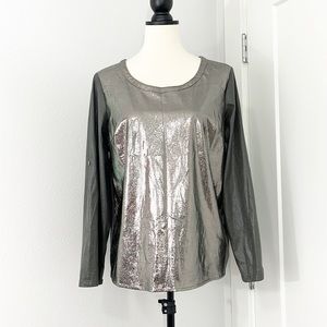 Alberto Makali Small Silver Metallic Long Sleeve Top